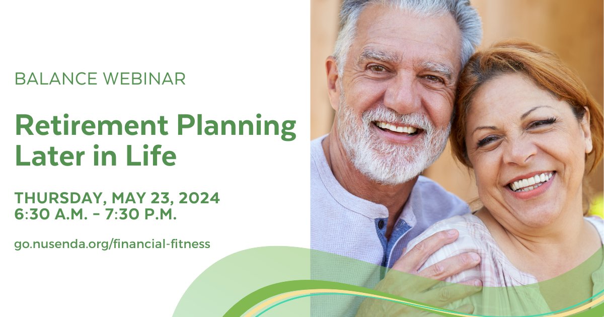 As you get closer to retiring, it becomes more critical to have a solid plan of action. This workshop focuses on deciding when to retire, investment options, estate planning, Social Security benefits, and healthcare considerations. Register today! go.nusenda.org/financial-fitn…