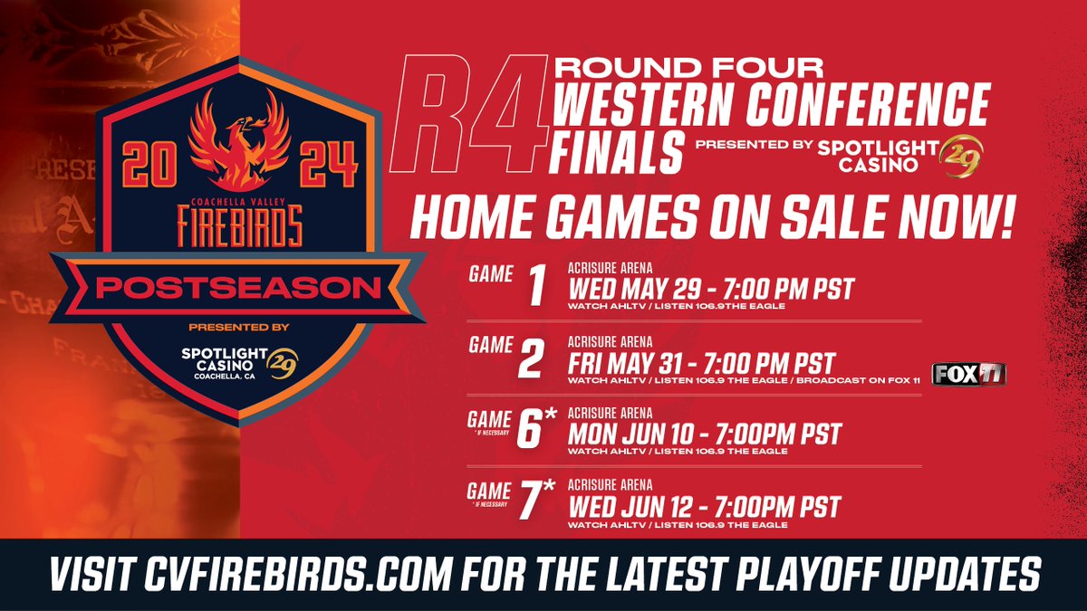 Round 4 home games on sale now!! #FuelTheFire 🔥 Get your tickets now! bit.ly/3sK5ZQy Opponent and away game daters are still TBD.