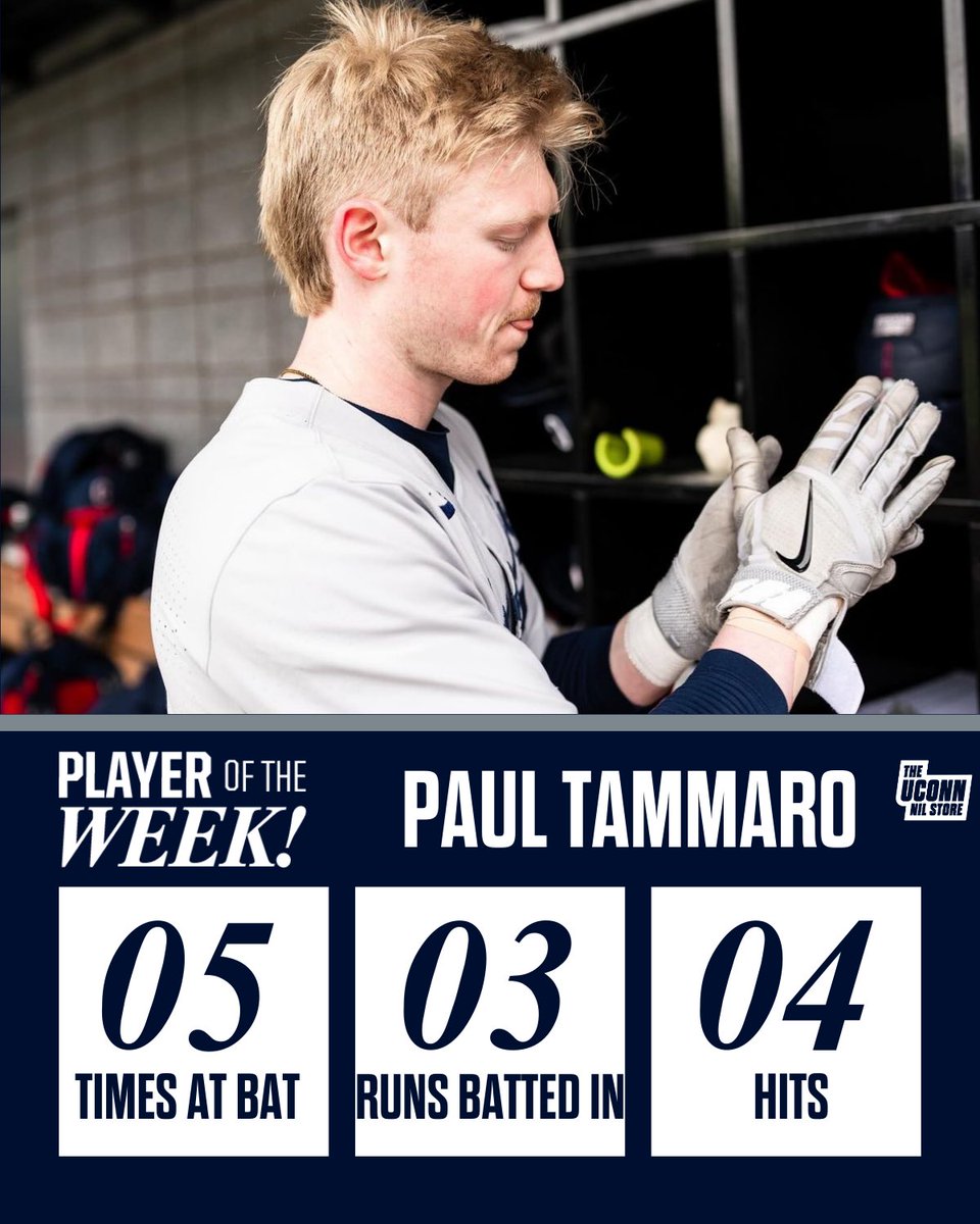 Paul Tammaro is our Player of the Week ahead of the BE Championship coming up! #uconn #uconnbsb