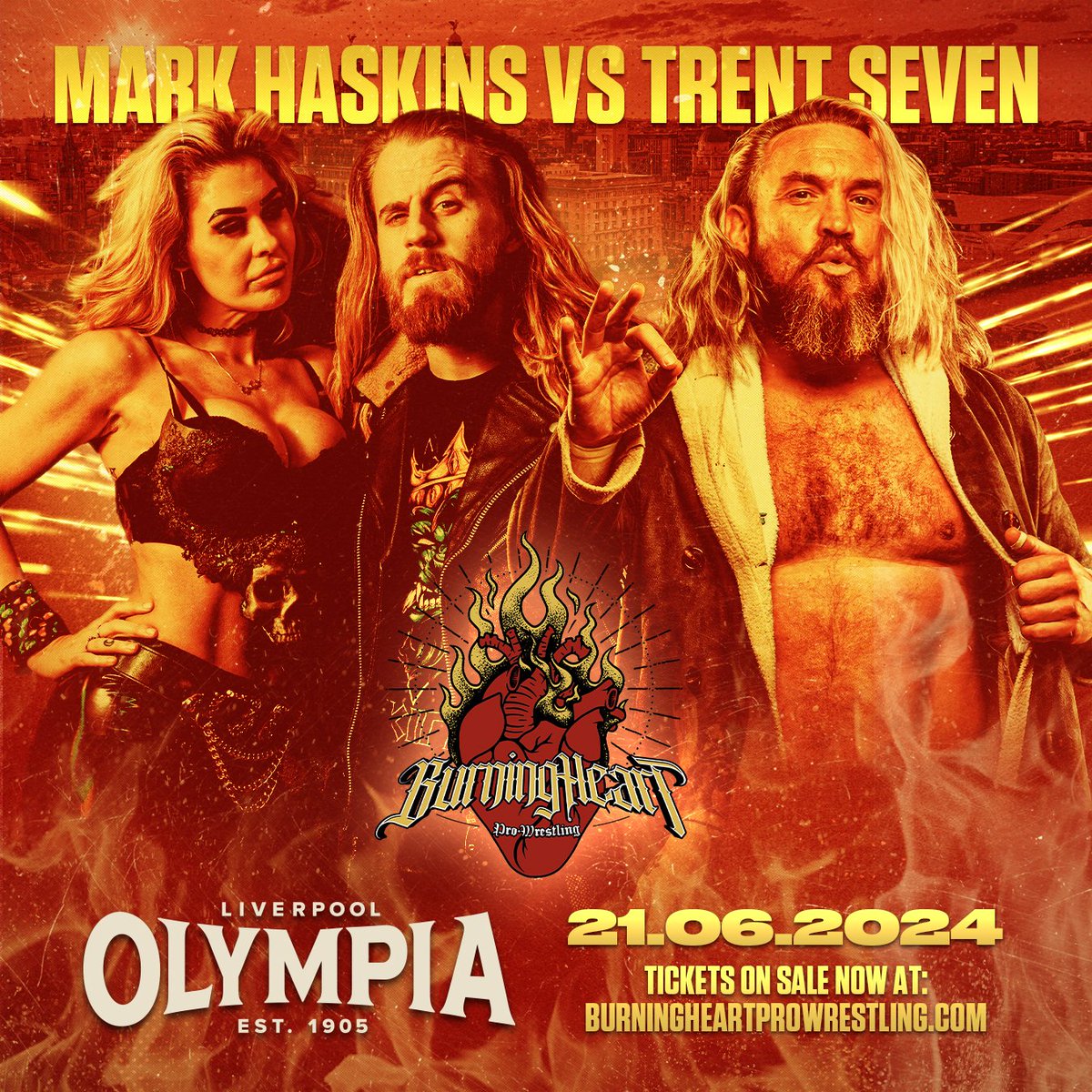 BREAKING! 🔥❤️ 2 pillars of modern British wrestling will collide at the historic Liverpool Olympia when 'Overkill' Mark Haskins takes on 'The Don' Trent Seven! Pro wrestling with heart = these 2 men! Tickets for our full debut weekender are on sale now! Link in our bio 🎟
