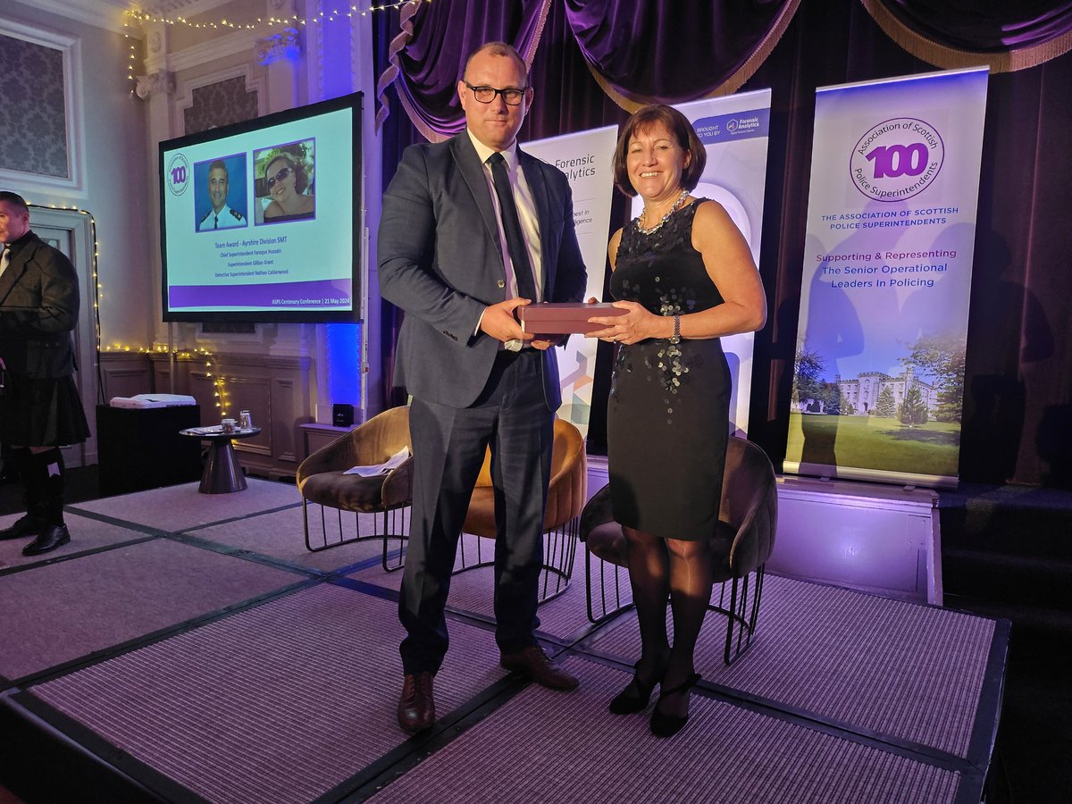 ASPS (@scotpolicesupts) on Twitter photo Ayrshire Division Senior Management Team are awarded for their efforts in fostering inclusively and promoting wellbeing. Picking up the award on their behalf is Nathan Calderwood. #ASPS100 Ayrshire Division Senior Management Team are awarded for their efforts in fostering inclusively and promoting wellbeing. Picking up the award on their behalf is Nathan Calderwood. #ASPS100