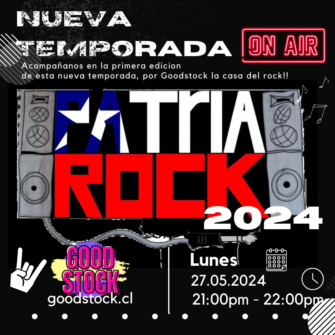 HushPerdido's tweet photo. Se viene la nueva temporada de @PatriaRock acompáñame todos los lunes desde las 21 hrs por @GoodStockRadio no te lo pierdas!! https://t.co/X8uL9YmRJ1