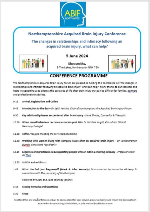 @ShoosmithsSI  are hosting the <a href="/NorthantsABIF/">Northamptonshire Acquired Brain Injury Forum</a> conference on 5 June 2024. Full details of the conference programme and how to book can be found below.