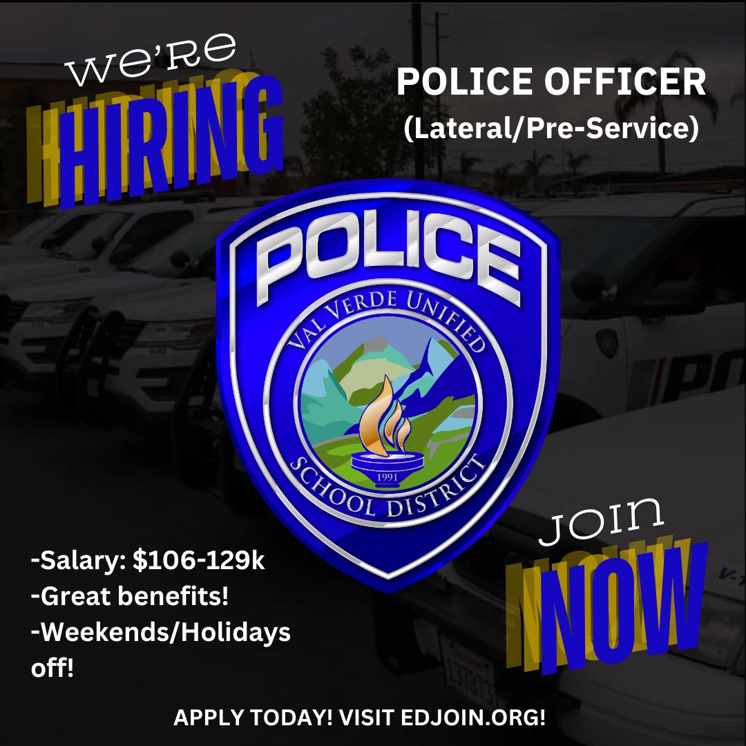🚨ATTENTION! WE’RE HIRING!🚨

We are hiring a lateral/pre-service Police Officer! If you’re ready to take the next step in your law enforcement career and make a difference in the community, apply to join our department ASAP! LINK IN BIO!