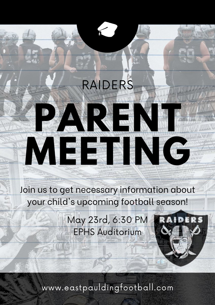 Parent Meeting: Be there for important updates and information on this upcoming season! @AthleticsEP @VanSpence10 @coachruss23 @BJacobsonFBall #Raidernation