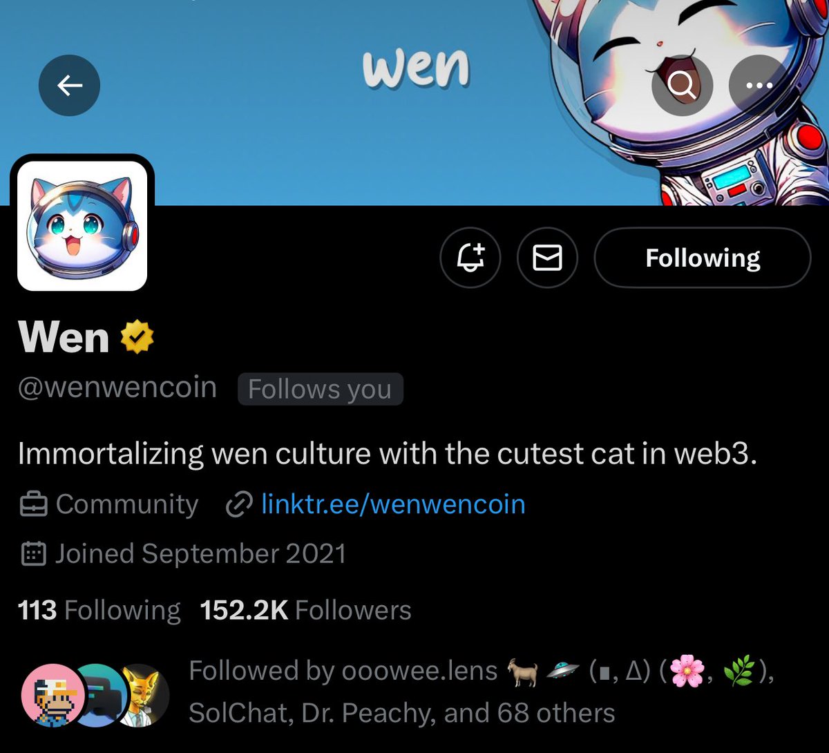 Followed by the one the only @wenwencoin 🫡 LFG 🐱