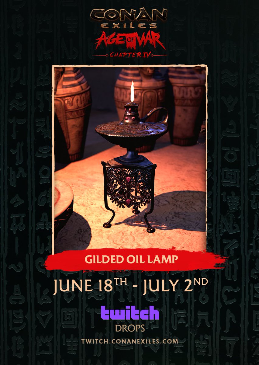 With the Watchers back in the limelight, the third Twitch drop for Age of War - Chapter 4 has been moved! The Gilded Oil Lamp drop illuminates your way June 18th - July 2nd.