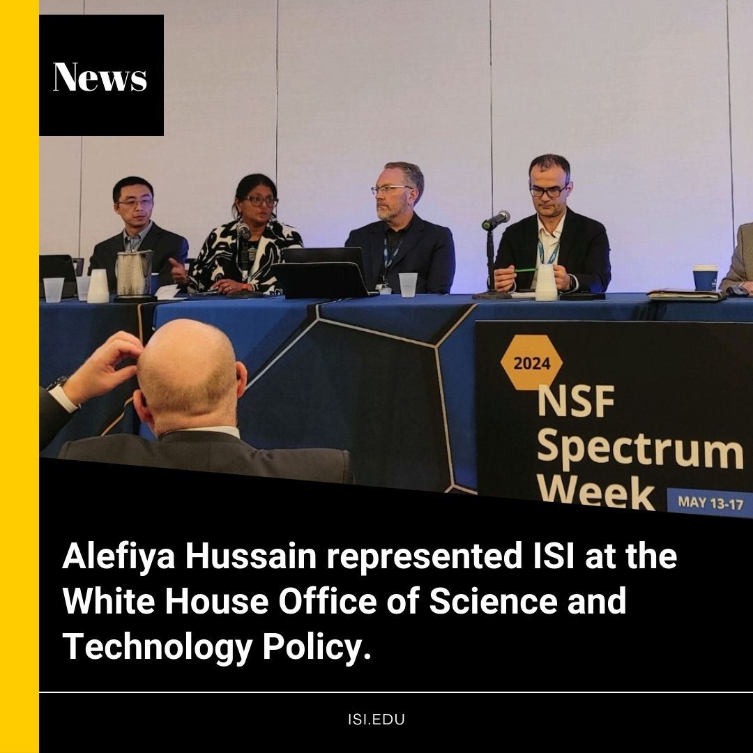 ISI principal scientist Alefiya Hussain was a panelist at the #NSF Spectrum Week workshop on the National Spectrum Strategy R&D Plan -- an organizing national document that will help determine the future of spectrum-related research! #NSF #OSTP #WhiteHouse