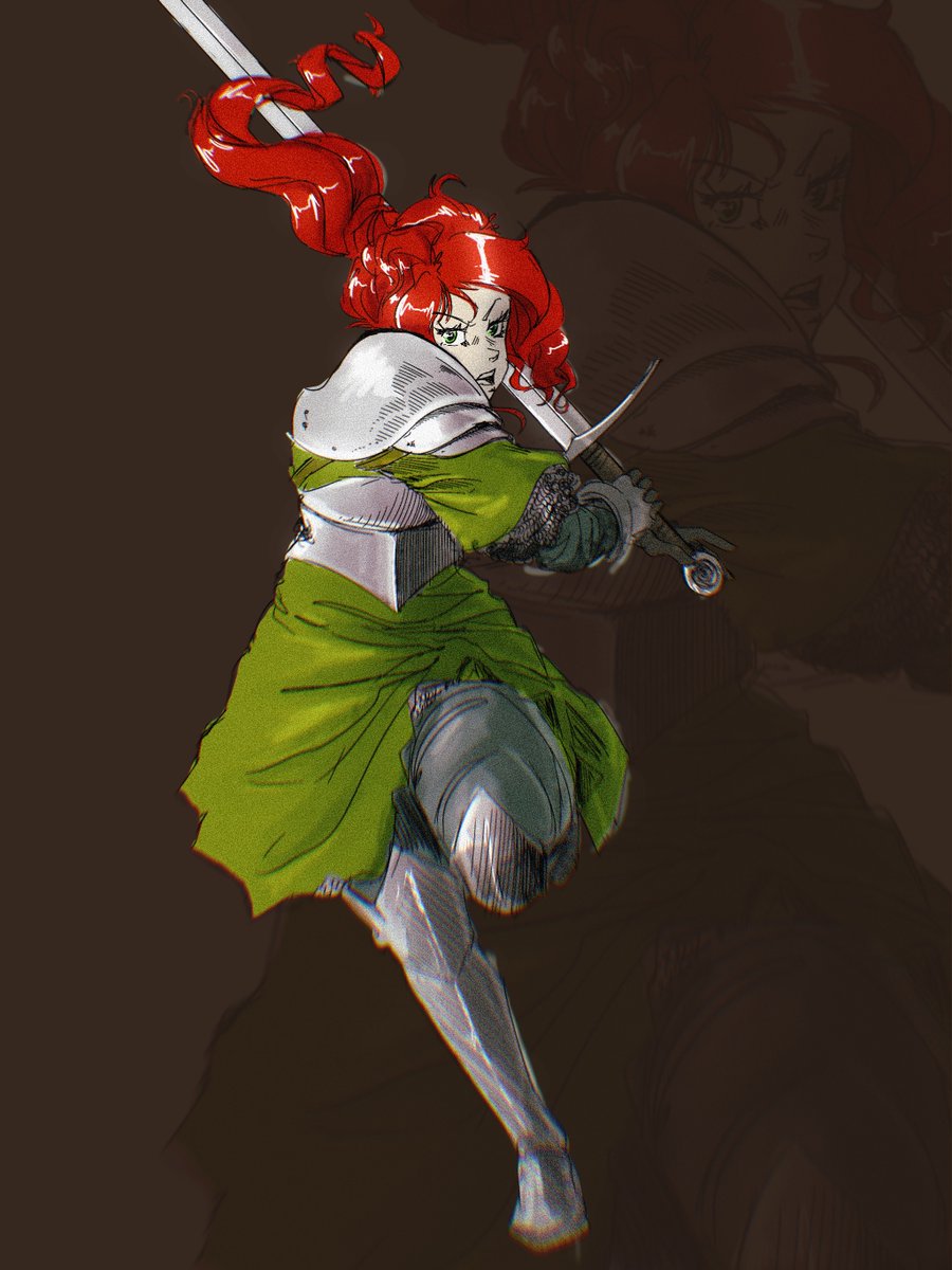 Tarmhell's tweet image. This was a quick sketch. Why do the red head ladies look so good with a sword. #redhair #fighter #fantasy