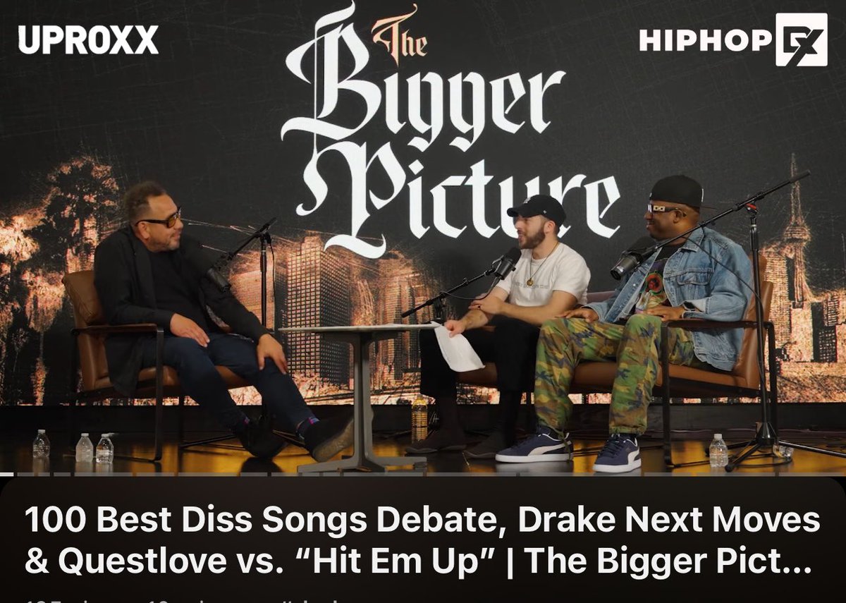 New episode of The Bigger Picture with @ElliottWilson @Jeremy_Hecht & @DJHed is out now. 100 Best Diss Songs Debate, Drake Next Moves & Questlove vs. “Hit Em Up” & more. youtu.be/SC3nWjrbW2Q?si…