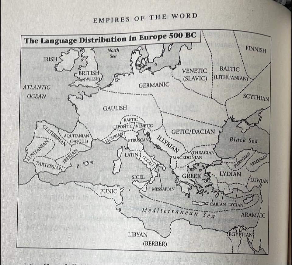 Јазиците во Европа 500 година пред Христа. Од книгата Империите на светот од Николас Остлер.