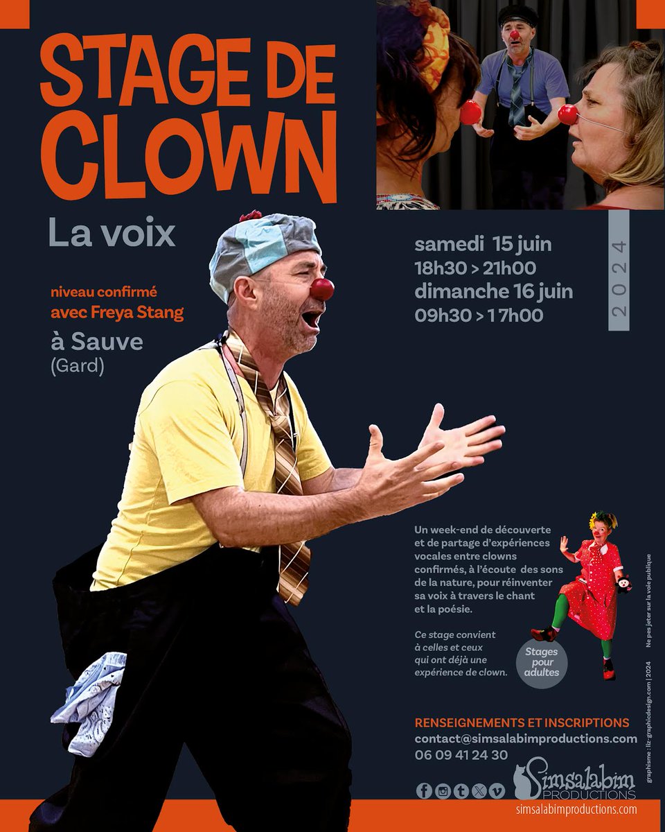 June 15th &amp; 16th is when the voice of the clowns will be heard in the medieval village of Suave, Gard 30610, France. Can't wait to teach this!  You don't need to speak French to join contact@simsalabimproductions.com