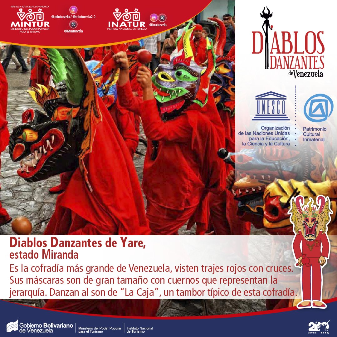 InaturBolivar's tweet photo. Diablos Danzantes de Yare, en el estado Miranda.
@NicolasMaduro
@delcyrodriguezv
@AliErnesto32
#Turismo #Inatur #Cultura #VenezuelaAbiertaAlFuturo
#VenezuelaSeCrece https://t.co/6snCNgmAG9