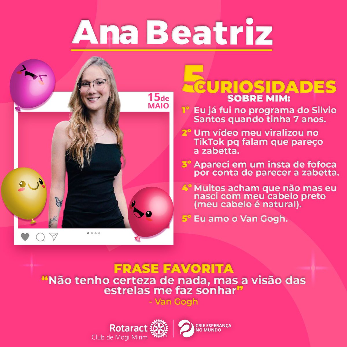 eteractmm's tweet image. Venha conferir os Aniversariantes do mês de Abril do nosso clube e comemore junto conosco! 

Desejamos tudo de mais lindo e belo do mundo à vocês. Agradecemos por todos os momentos e que vocês continuem sendo uma inspiração para todos nós! 🩷🥳👽

#Rotaract #crieesperancanomundo