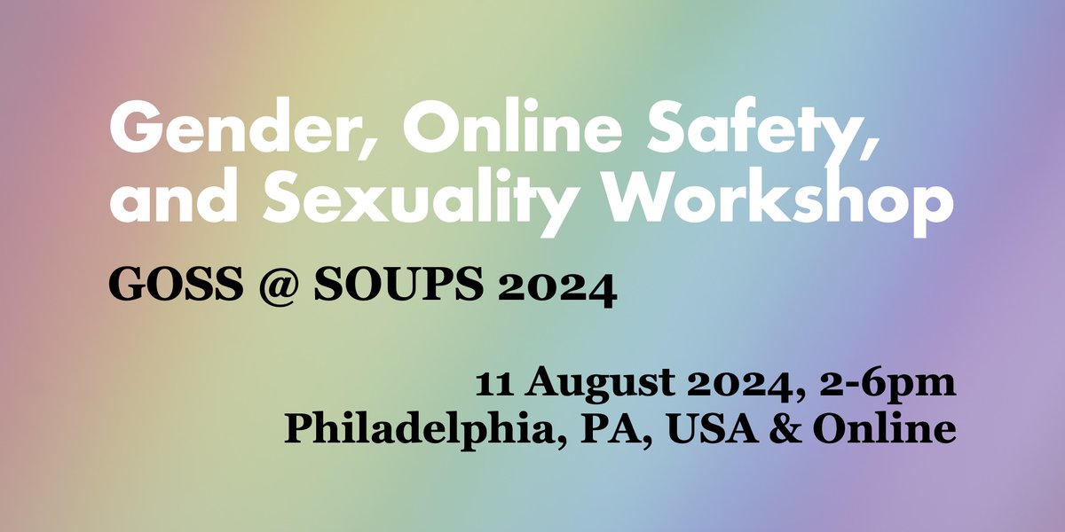 The CFP deadline for the 1st GOSS 2024 workshop, is fast approaching! Submit 1-page of your past, present, future work on [Gender&Sexuality + Online Safety] topics, by 23rd May, 23:59 AoE @ gossworkshop.github.io/cfp.html Together with @_weimf , we are excited to see you at GOSS!