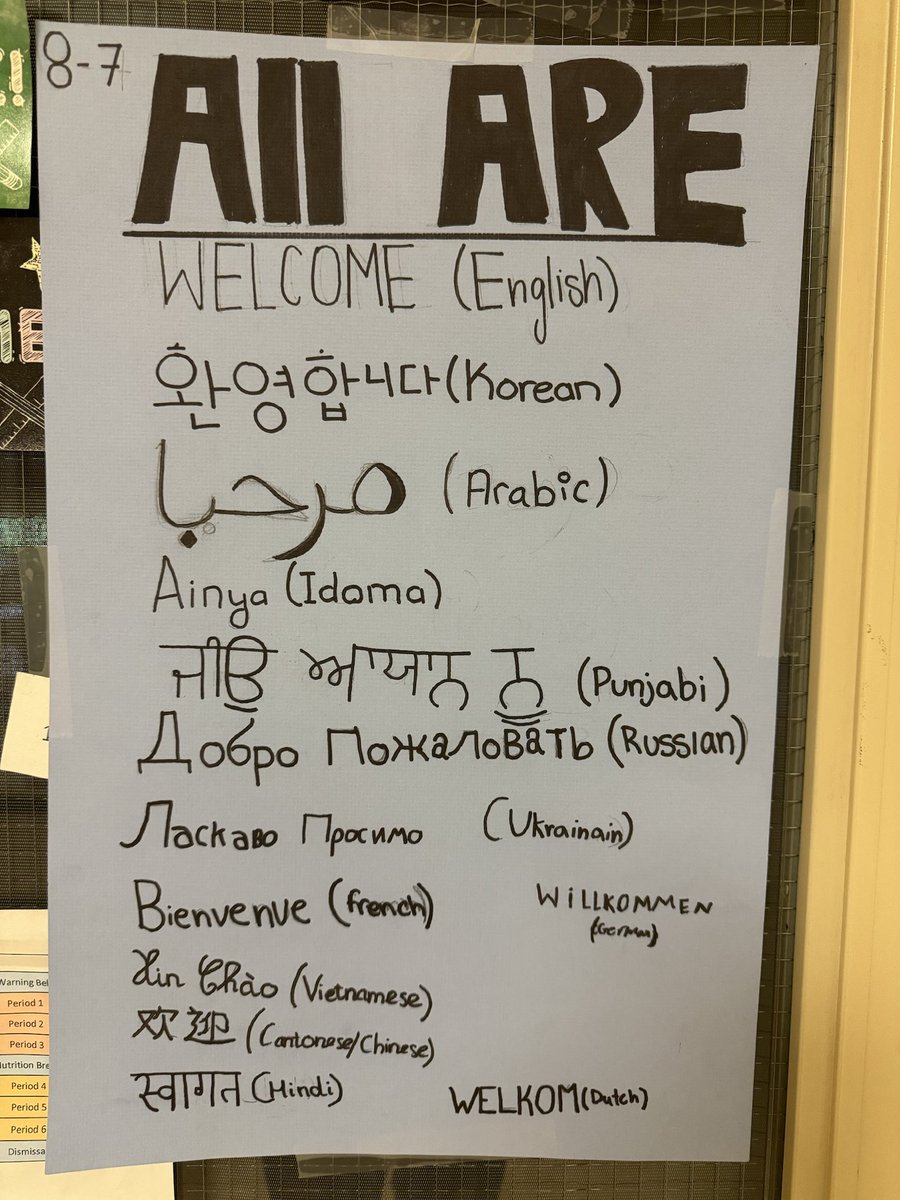 Nose Creek Kodiaks (@nckodiaks) on Twitter photo We kicked off our Cultural Week at NCS with each homeroom making welcome signs for our classrooms— in a variety of languages! We hope everyone feels welcomed in our school’s community. #kodiakpride <a href="/CBEArea3/">CBE Area 3</a> <a href="/yyCBEdu/">Calgary Board of Education</a> We kicked off our Cultural Week at NCS with each homeroom making welcome signs for our classrooms— in a variety of languages! We hope everyone feels welcomed in our school’s community. #kodiakpride <a href="/CBEArea3/">CBE Area 3</a> <a href="/yyCBEdu/">Calgary Board of Education</a>