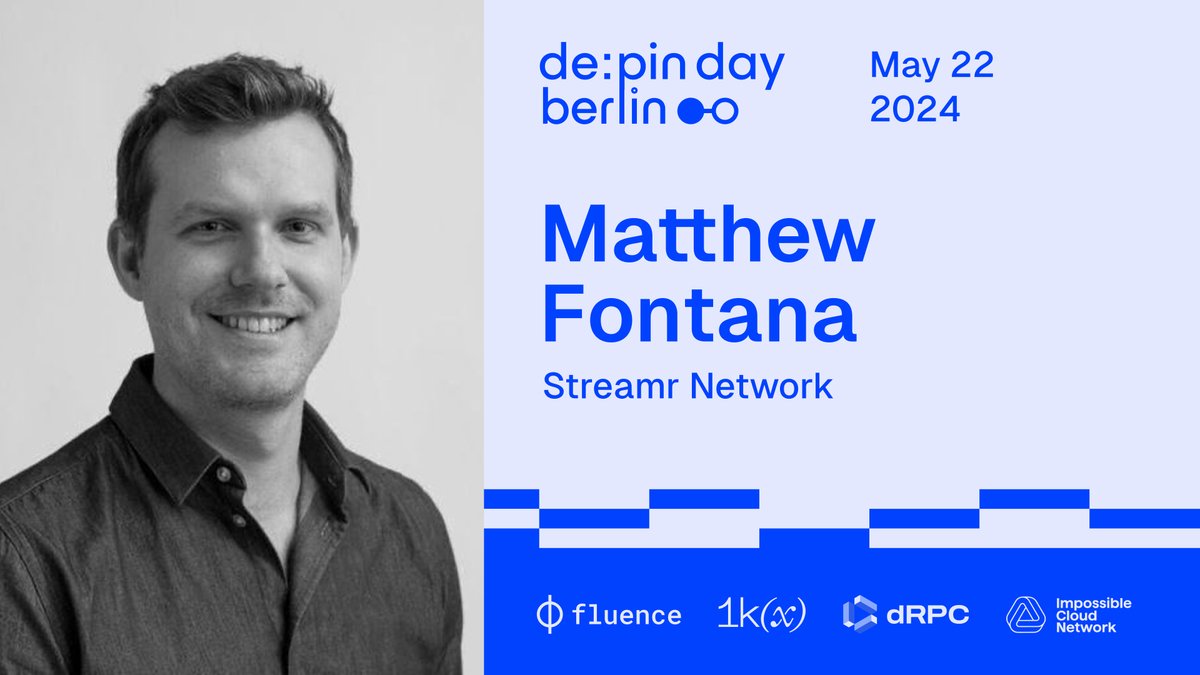 Speakers of DE:PIN DAY BERLIN 📌 Matthew Fontana @mattofontana, Head of Ecosystem @streamr, is joining the panel discussion on trustless data exchange & device connectivity Don't miss the @depinday if you're in Berlin for @BerBlockWeek! 🗓️ May, 22nd 🎟️ lu.ma/depin-berlin