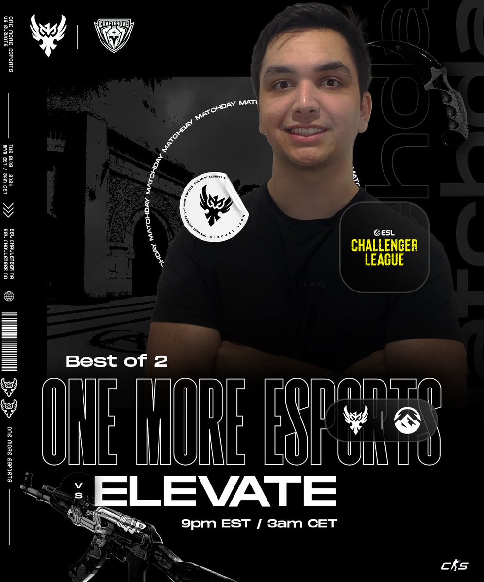 1MCSGO's tweet image. Second to last matchday of the season #ESLChallengerLeague vs @ElevateGG  🔥

Starting at 9:00 PM EST / 3:00 AM CET 

We need your support! 💪

#1MUP 🦉 
#counterstrike2
@ESLCS | @CraftGroveGG