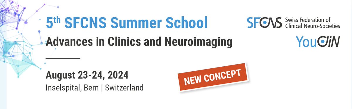 5th edition of the SFCNS Summer School – Advances in Clinics and Neuroimaging. The event will take place on August 23-24, 2024 at the Inselspital in Bern. Join to get updated on - Brain Health & Dementia - Neuro-oncology - Neuroimmunology 🚀🧠

…cns-summerschool-2024.congress-imk.ch/frontend/index…