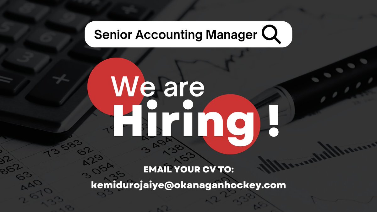Okanagan Hockey Group is seeking a full-time Senior Accounting Manager for the finance department. Complete job description here: okanaganhockey.com/about/careers/ Qualified applicants are invited to submit their CVs to Kemi Durojaiye, VP Finance, at: kemidurojaiye@okanaganhockey.com
