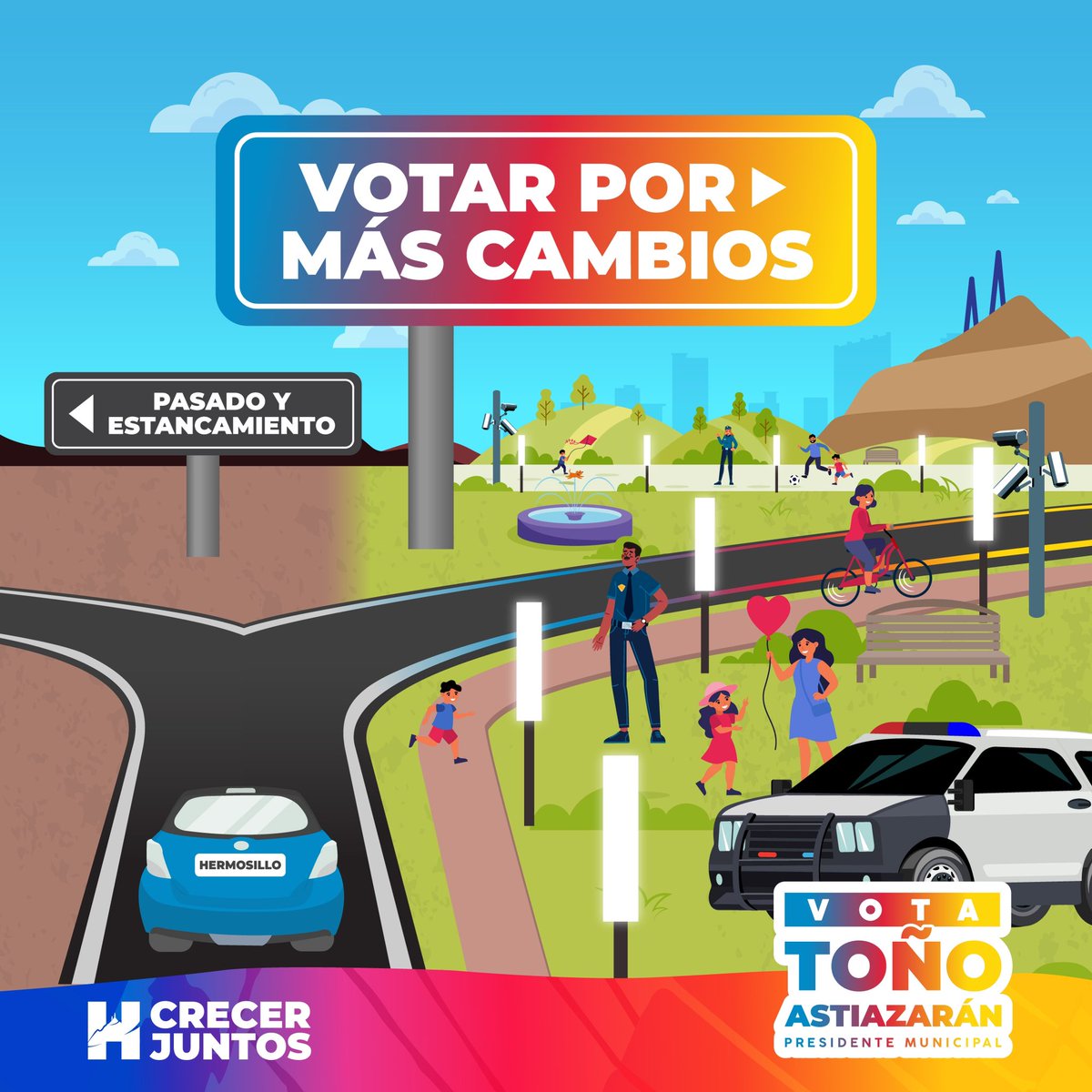 Seguir trabajando en equipo para avanzar o dividirnos y regresar al pasado, esas son las dos opciones que tenemos este 2 de junio.🗳️ ☑️ ¡Decide con tu voto si quieres que Hermosillo siga en la ruta del cambio para Crecer Más, Parejo y Juntos! #VotaToño