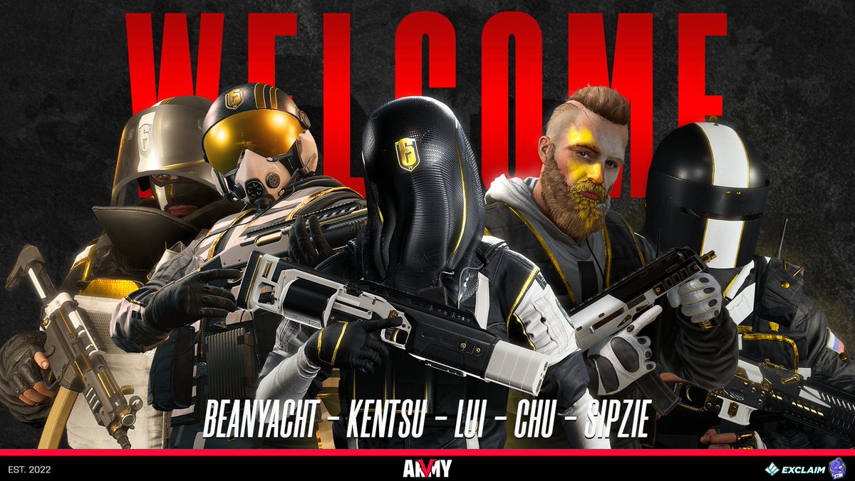 📢Honored to announce the next chapter of our #RainbowSix Legacy...  

📢We present to you: Final Family --&gt; Army of Five 
#vaevictis 
<a href="/ItsLui_/">Luis</a> 
<a href="/YachtBean/">BeanYacht</a> 
<a href="/Chu_R6/">Chu</a> 
<a href="/RealKentsu/">Kentsu</a> 
<a href="/sipzier6/">.</a>