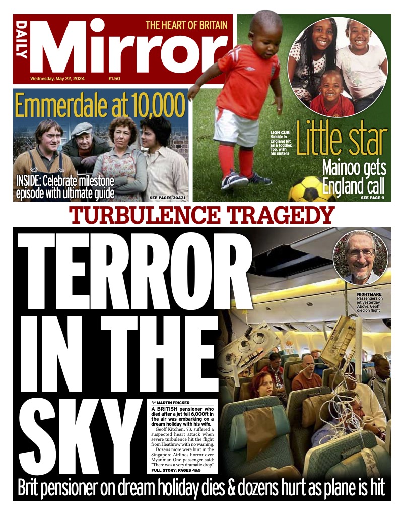 Wednesday's front page: Terror in the sky https://www.mirror.co.uk/news/uk-news/brit-holiday-lifetime-dies-after-32861991 #TomorrowsPapersToday