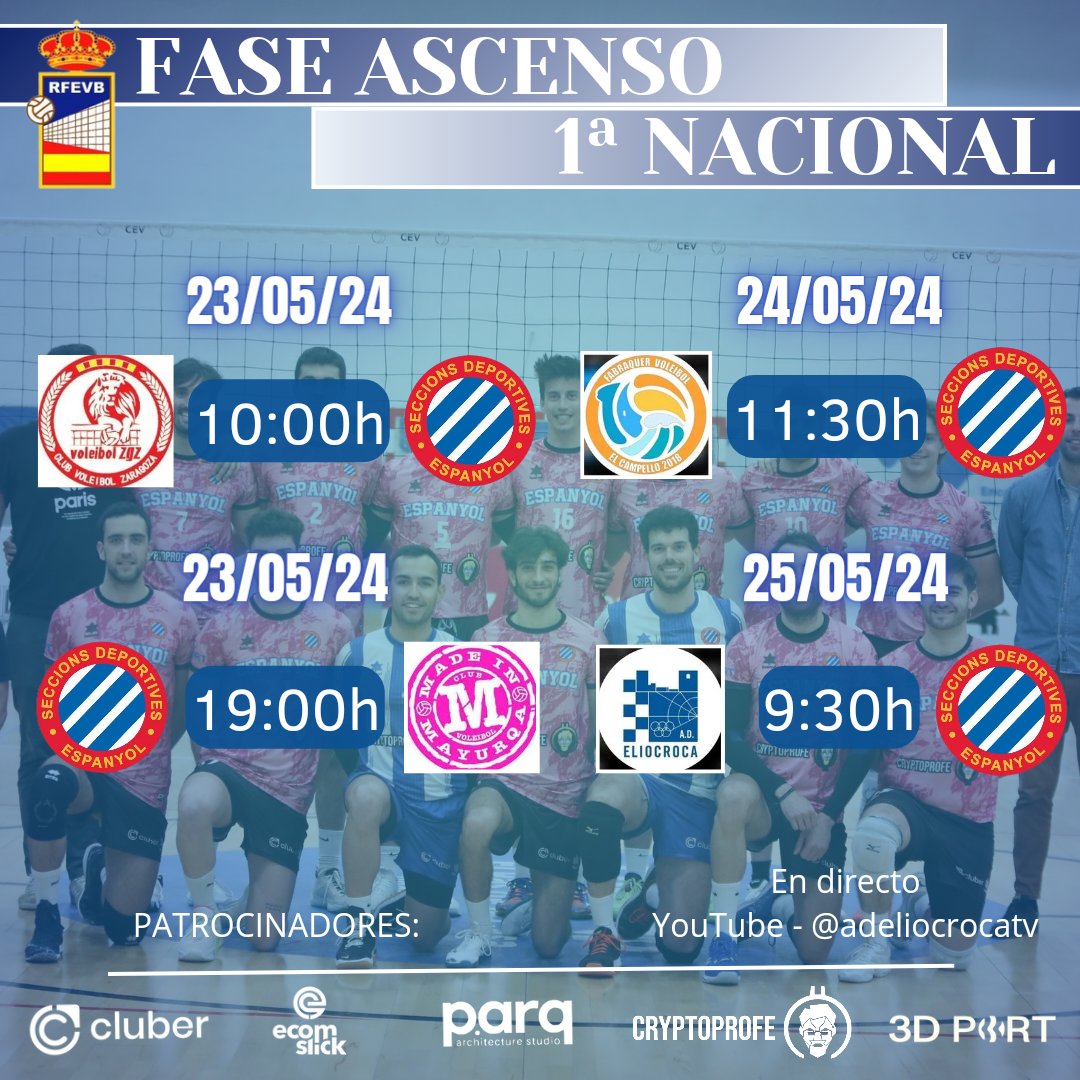 VOLEIBOLSDE's tweet photo. ℂ𝔸𝕃𝔼ℕ𝔻𝔸ℝ𝕀 𝔽𝔸𝕊𝔼 𝔻'𝔸𝕊ℂ𝔼ℕ𝕊 🏐🔵
🔜 Demà els nois es desplacen a Lorca per disputar la Fase d'Ascens a 1ªNacional 🚘
Ajuda'ns amb les despeses a:https://t.co/pesdqWI2Hj
També ho podrem veure En Directe 🎬 a:https://t.co/pXNET0kqSS
#yaestaaqui #fases #1nacional https://t.co/c9GBJ3rPjz