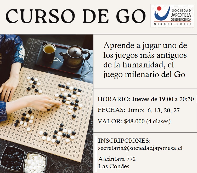 fechgo's tweet image. Durante Junio se dictará un curso de Go en la Sociedad Japonesa de Beneficencia, ubicada en Alcántara 772, en la comuna de Las Condes. 

Toda la info en el siguiente link

igochile.cl/igochile2/curs…
