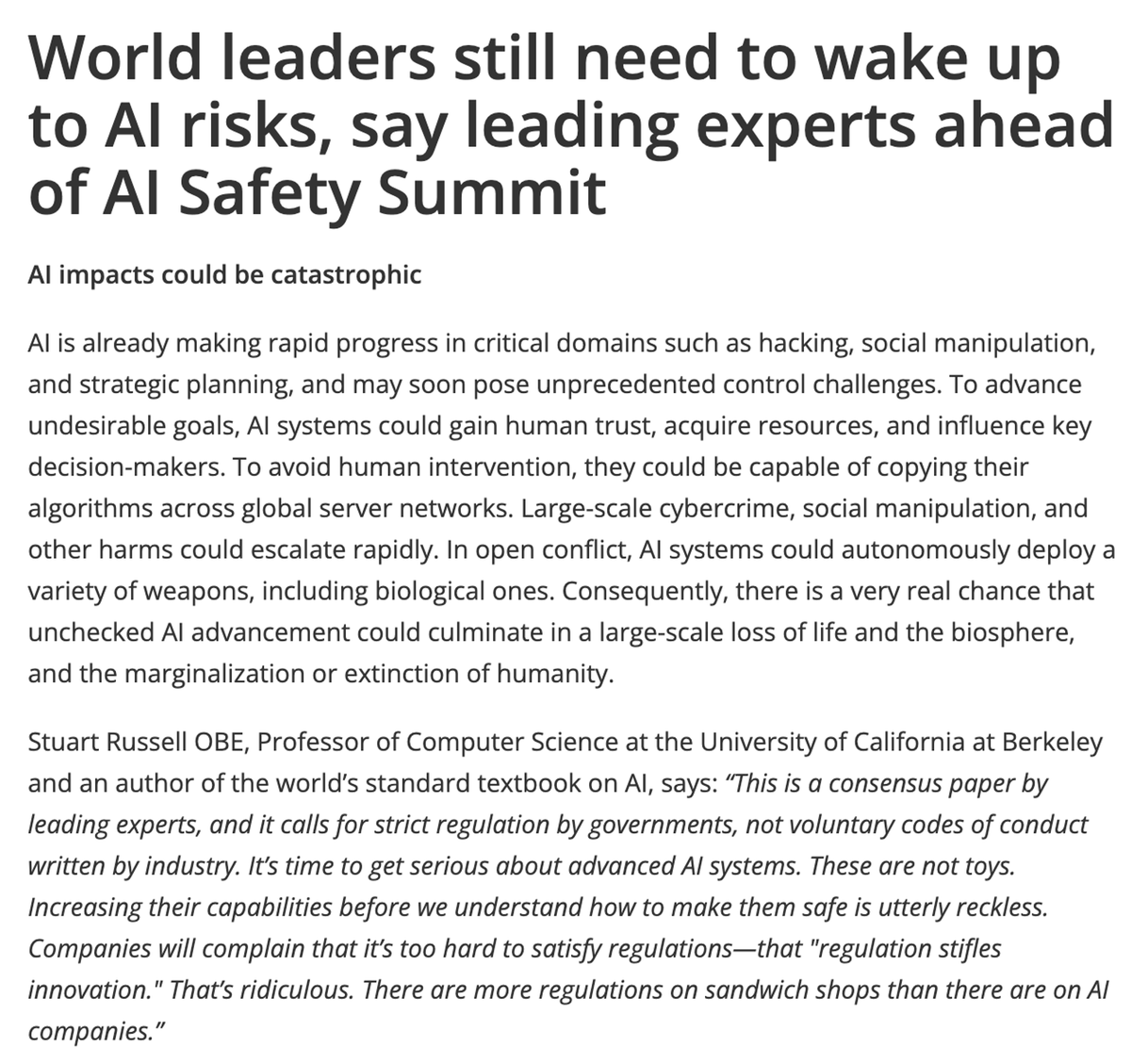 New this week: Twenty-five top AI scientists urge that leaders take direct action now to address the tech’s risks. In a consensus paper published in Science they outline vital policy priorities needed to begin to try to mitigate threats from AI technologies.