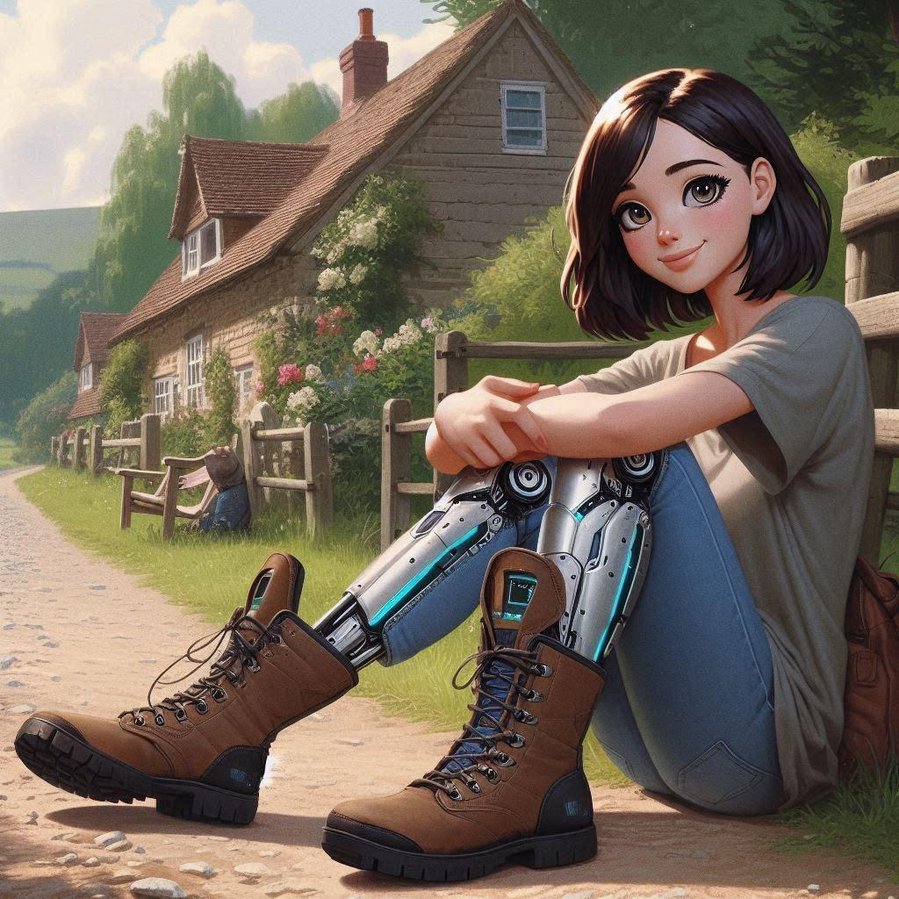 Alita is taking a break on our country hike. She is sitting on the floor because the bench is broken. #AIALITAART #ALITASEQUELS #AlitaHoliday