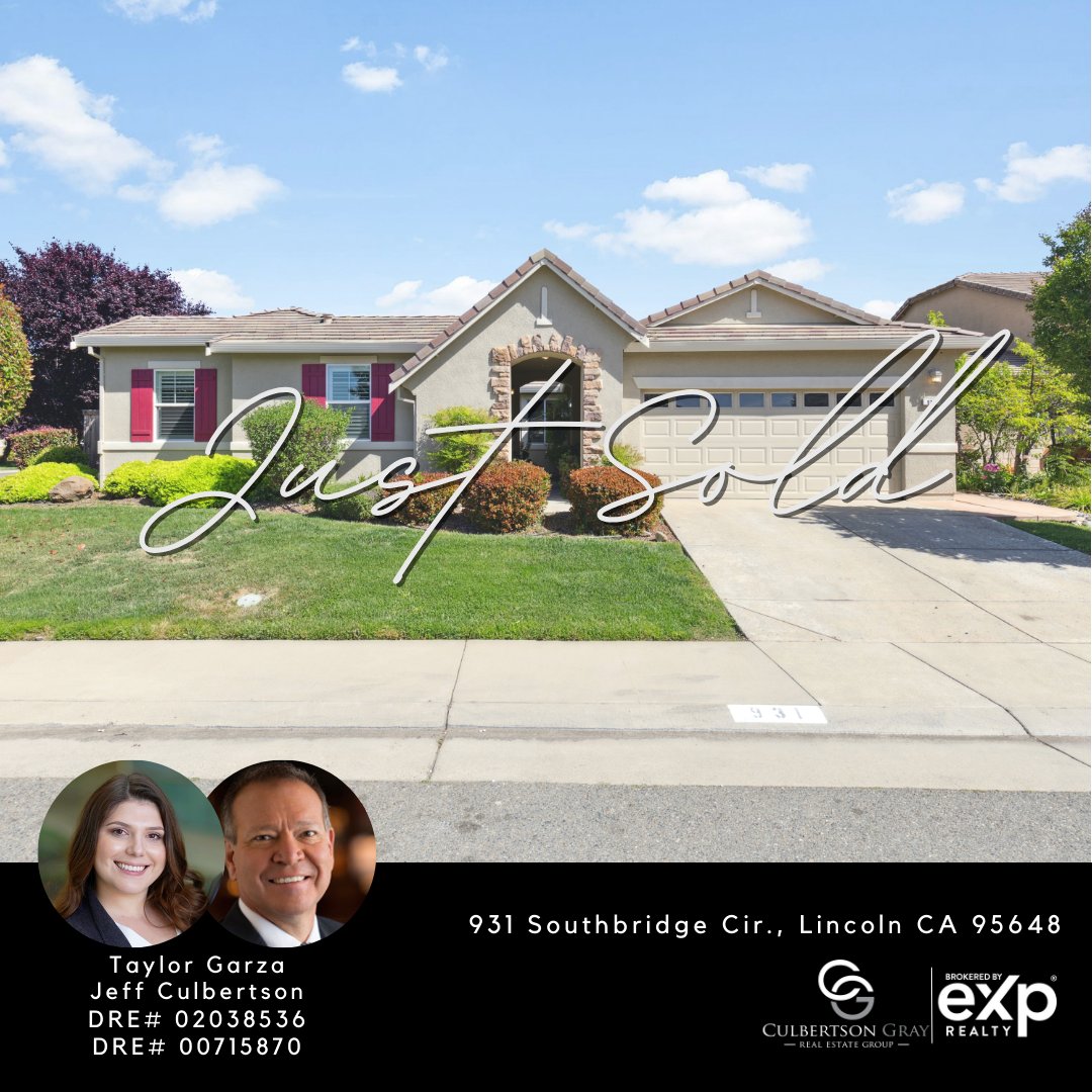 SOLD! Congratulations Taylor Garza, Jeff Culbertson, and clients for selling your new home in Lincoln, CA. See you around!

#culbertsonandgraygroup #culbertsonandgray #realtor #realestate #justsold #sold #brokeredbyeXprealty #exprealtyproud #expproud