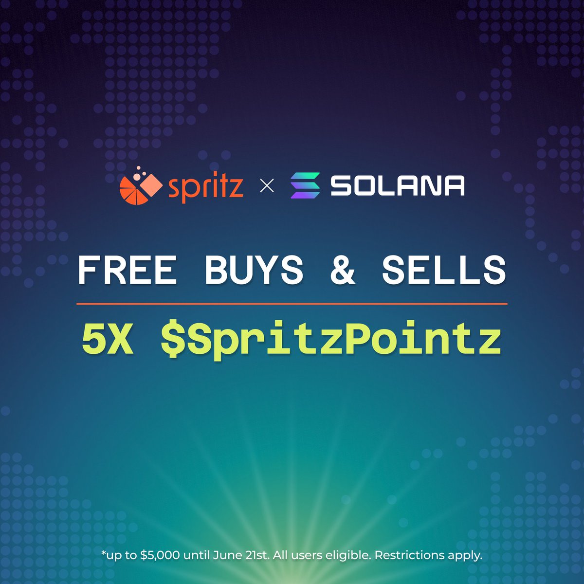 FREE Buys & Sells on #Solana… 🔥 AND 5x $SpritzPointz for every #Solana txn?! 🤯 Yep. Until June 21st.* 🚀 spritz.finance/SolanaPromoX *Restrictions apply, ofc. 😉