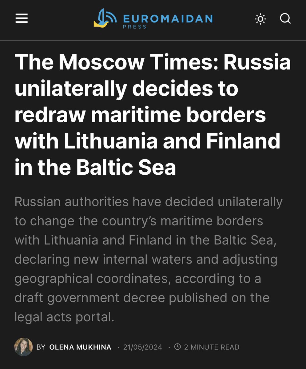 Russia’s Unilateral Maritime Border Redefinition Stirs Baltic Tensions Sound familiar? What will NATO do, you ask? Absolutely nothing, while advising Finland and Lithuania not to escalate and to comply with Russia's demands. •New Coordinates Set: Russia announces a unilateral