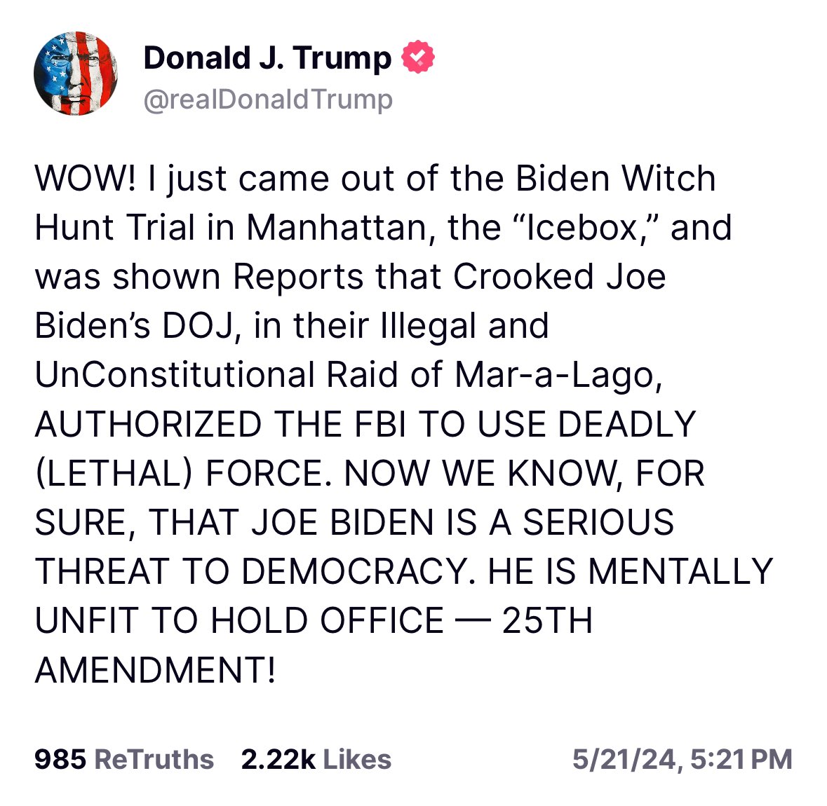 🚨Trump reacts to new documents showing that the FBI authorized the use of deadly force during the raid on his home at Mar-a-Lago