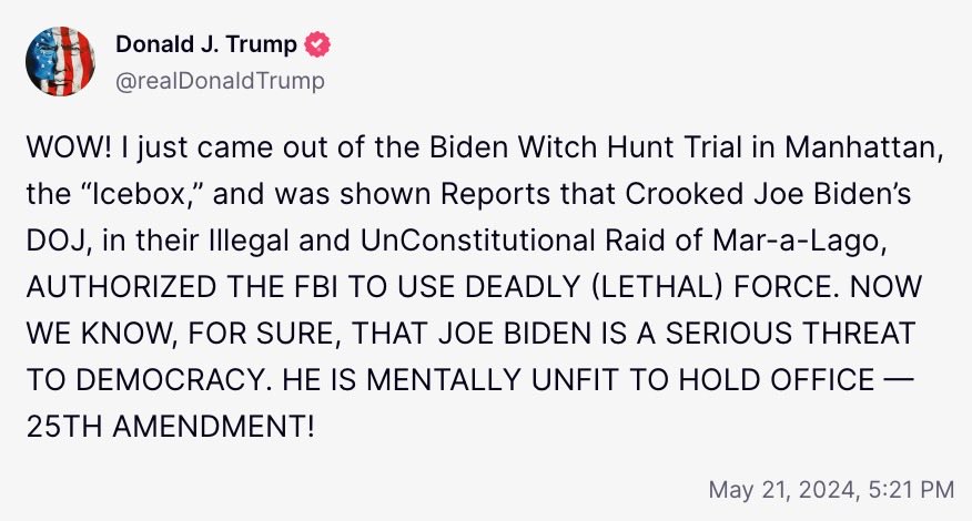 Oh boy. Trump just learned about how Biden DOJ authorized use of deadly force against him.