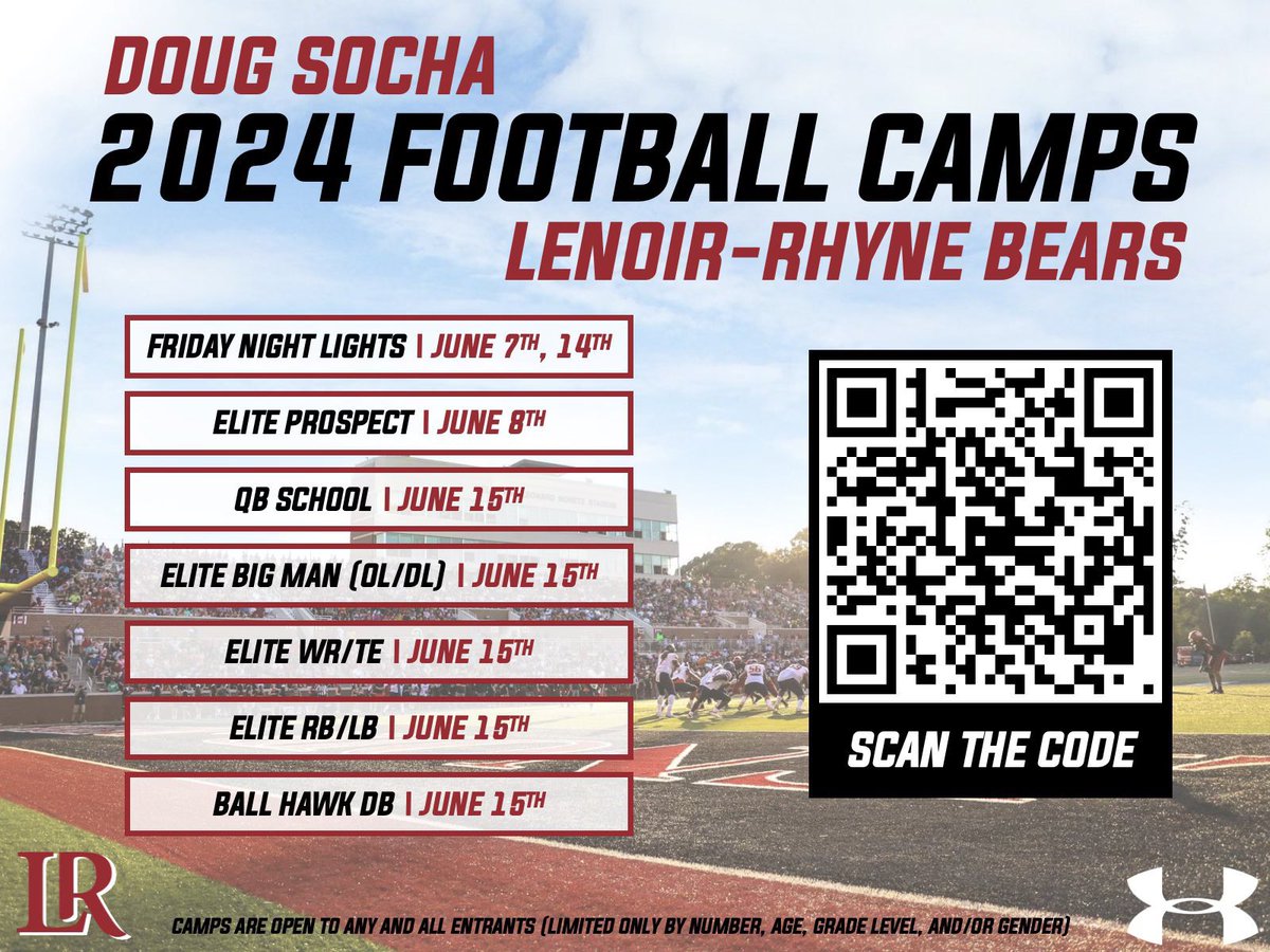 🚨Camp dates creeping up around the corner! 🚨 Come check out our elite facilities and our elite coaching staff and get a chance to compete between the bricks! 🧱🐻🧱 dougsochafootballcamps.com