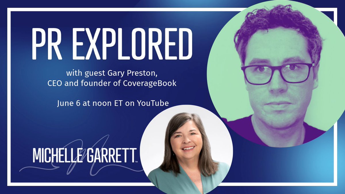 Michelle Garrett | B2B PR Consultant/Writer (@prisus) on Twitter photo On the next PR Explored, guest <a href="/garydpreston/">Gary Preston</a>, founder & CEO of <a href="/coveragebook/">CoverageBook</a>, will join me to discuss what can be a challenge for public relations pros - measurement.
Stop by June 6 at noon Eastern to join us live-or listen to the replay at your leisure:
youtube.com/@PRisUs/streams On the next PR Explored, guest <a href="/garydpreston/">Gary Preston</a>, founder & CEO of <a href="/coveragebook/">CoverageBook</a>, will join me to discuss what can be a challenge for public relations pros - measurement.
Stop by June 6 at noon Eastern to join us live-or listen to the replay at your leisure:
youtube.com/@PRisUs/streams