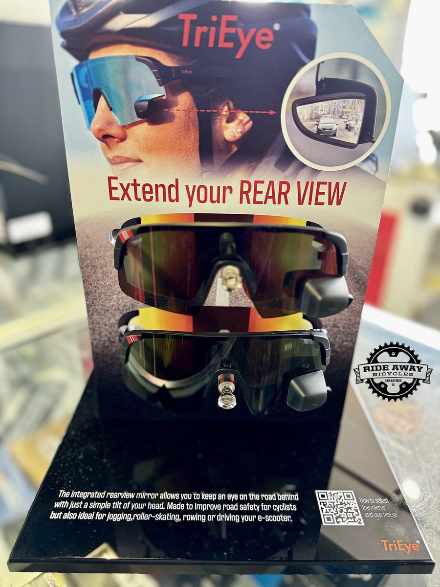 rideawaybikestx's tweet image. 😎 TriEye 😎 …in stock now‼️
Discover the specialized eyewear with integrated mirror for cyclists, runners, and cross-country users! The patented technology features a strategically placed mirror in the lower corner of the lens, allowing you to see behind you!  #trieye #cycling