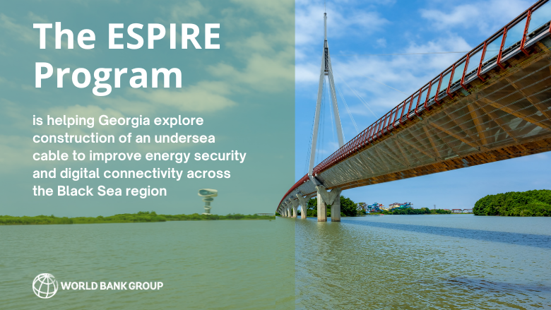 The @WorldBank-supported ESPIRE project is helping #Georgia to explore constructing an undersea cable across the Black Sea to: ⚡️Improve energy security 💡 Boost renewable energy development and export 💻 Improve direct digital connectivity Learn more: wrld.bg/4b4V50RQ4ob