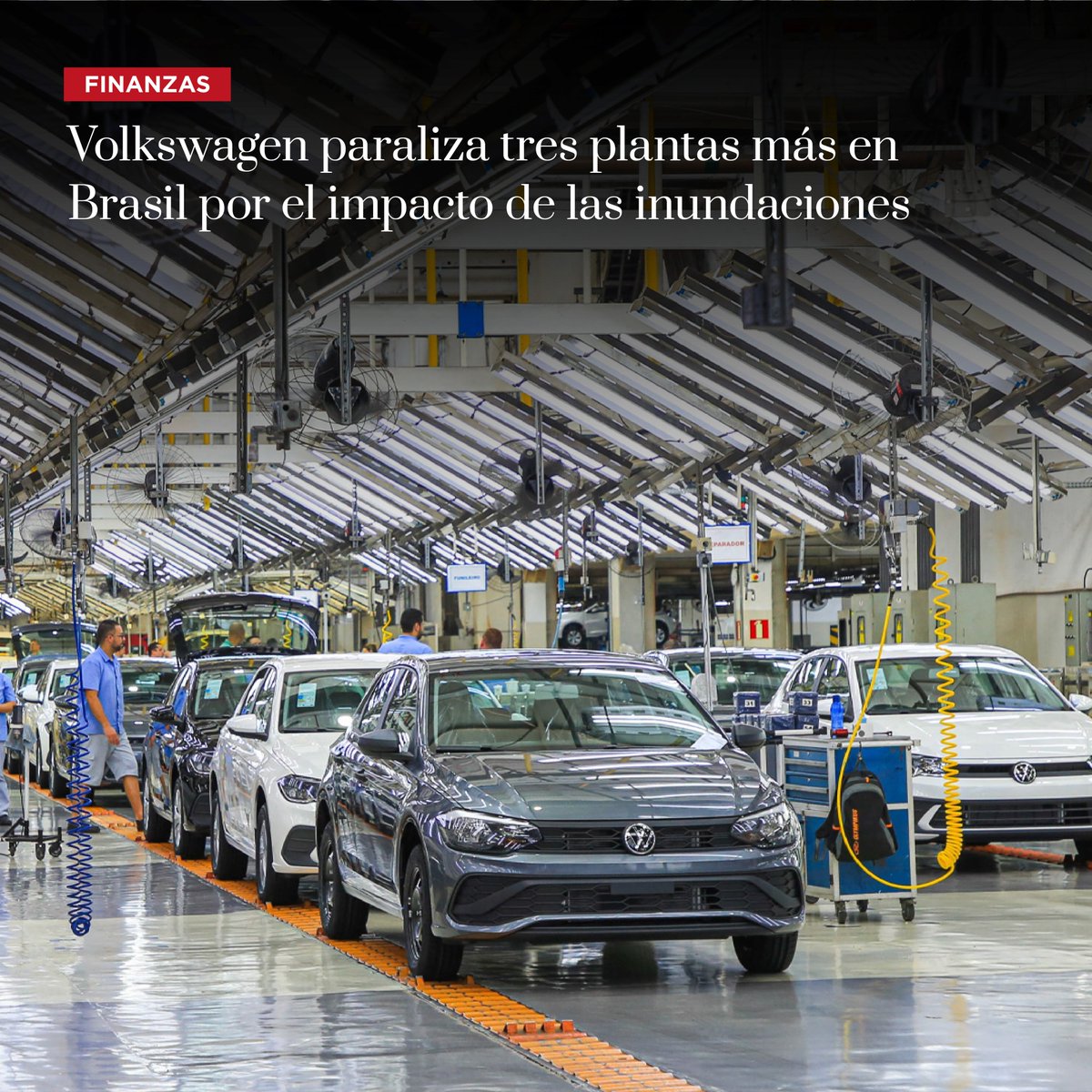 🏛️ Volkswagen concedió diez días de vacaciones colectivas en tres plantas de automóviles en Brasil a causa del desabastecimiento de piezas provocado por las inundaciones de las últimas semanas en el sur del país.

📌 Lea la nota completa acá. 
revistaplus.com.py/2024/05/21/vol…