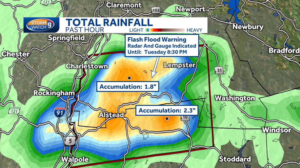 About 2' of rain has fallen in just the past hour in Alstead, Acworth, and Marlow. #NHwx @WMUR9