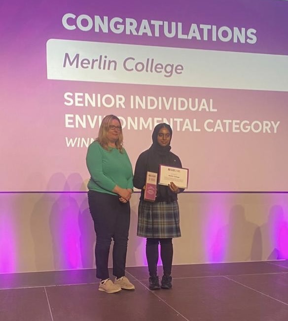 Jerin Akram 5B won first place in The AIB Impact Awards 2024 in her category 🙌

She is pictured here with Mrs. Lydon 📸

Congratulations 👏