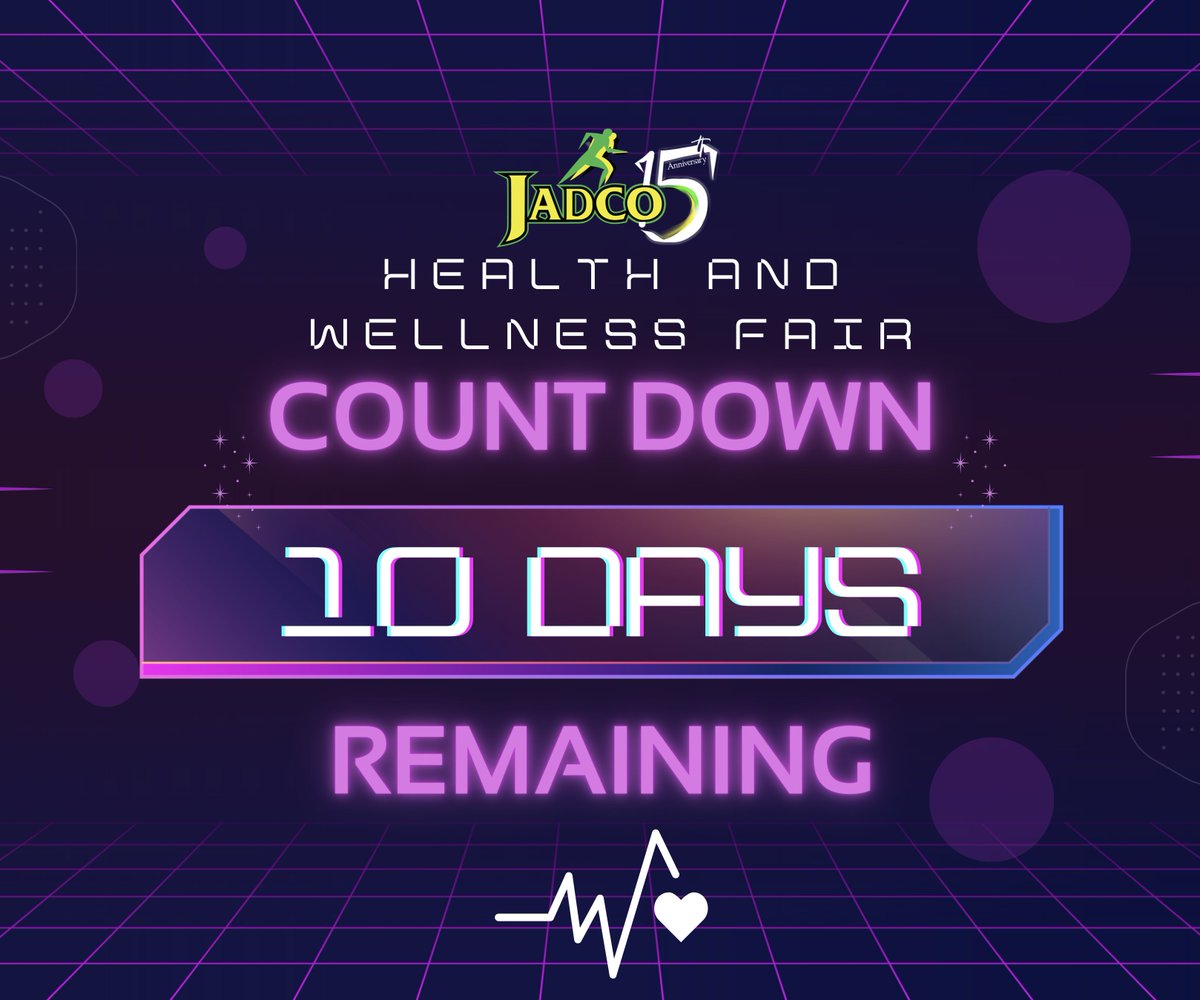 Plan for it!

10 days remaining - JADCO'S Health &amp; Wellness Fair. 

Friday, May 31 at 10am. 

See you there.