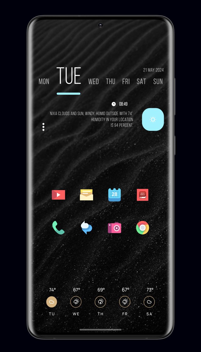 Android vibes S22U Walls from Graphite ip @starkdesigns18 Icons CandyFloss ip @starkdesigns18 Kwgt top MNML KWGT @21MaRcO12 Kwgt bottom ELGA KWGT @kushaljain94 Snapmod mockups Gavin Liu