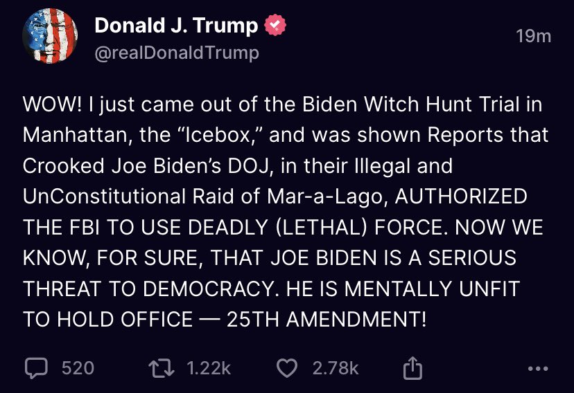 You better believe Donald Trump is supremely pissed about Joe Biden’s rogue FBI and DOJ authorizing “use of deadly force” in the Mar-a-Lago raid. 

Repost this if you are ready to vote him in for some damn retribution!!! 🇺🇸🇺🇸

Payback is a bitch.