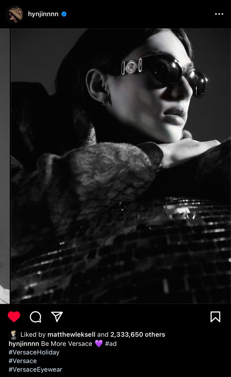 gentle monster marketing coordinator has been following hyunjin for quite a while already they even liked this ad post of him promoting versace’s eyewear