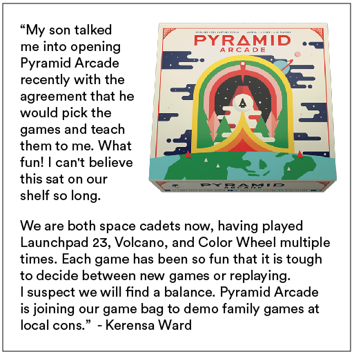 Heading to a convention soon? Maybe you'll find Kerensa Ward & her son demoing Pyramid Arcade with 22 Looney Pyramid games inside & tons of replayability. Once addicted, erm, acquainted, join the Starship Captain Facebook Group to chat with other pyramid fans #TestimonialTuesdays
