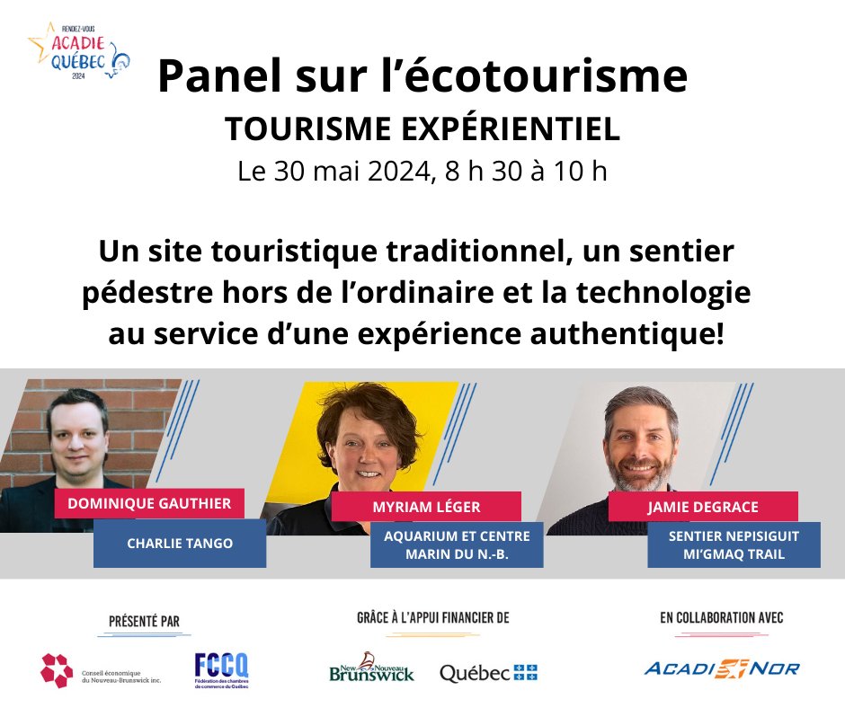 Ce panel se penchera sur :
📌 l'importance qu'accorde un.e touriste à l'intégration d'une expérience authentique dans ses choix de vacances
📌 le tourisme expérientiel pour l'augmentation de l'achalandage et prolonger la saison touristique
📌 les nouvelles tendances du secteur