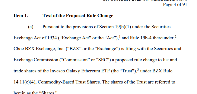 UPDATE: It's happening. We have at least 5 of the potential #Ethereum ETF issuers that have submitted their Amended 19b-4's in the last ~25 min. Fidelity, VanEck, Invesco/Galaxy, Ark/21Shares, & Franklin all submitted via CBOE.